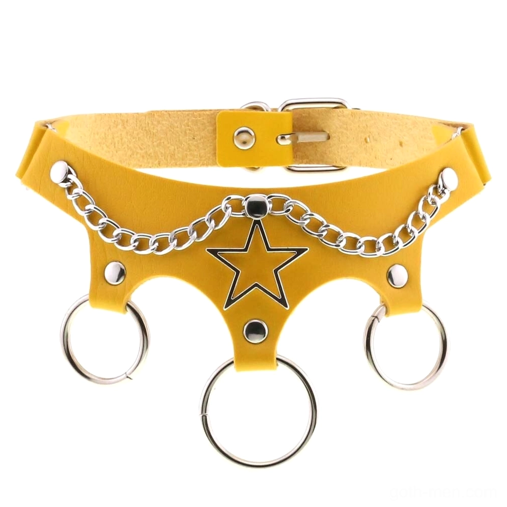 Yellow leather star choker with chain detail bright alternative fashion