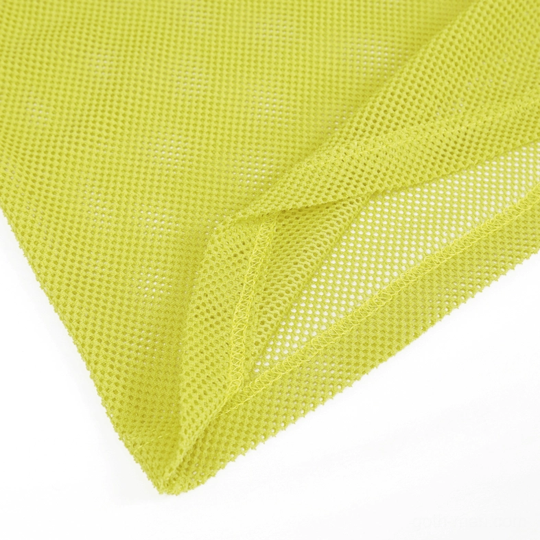 Yellow mesh sleeveless tank top three-quarter rear angle studio shot